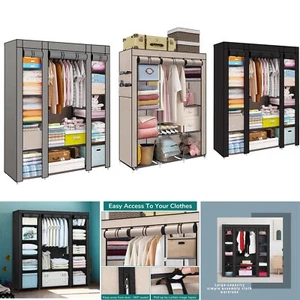 Fabric Canvas Wardrobe With Hanging Rail Shelving 